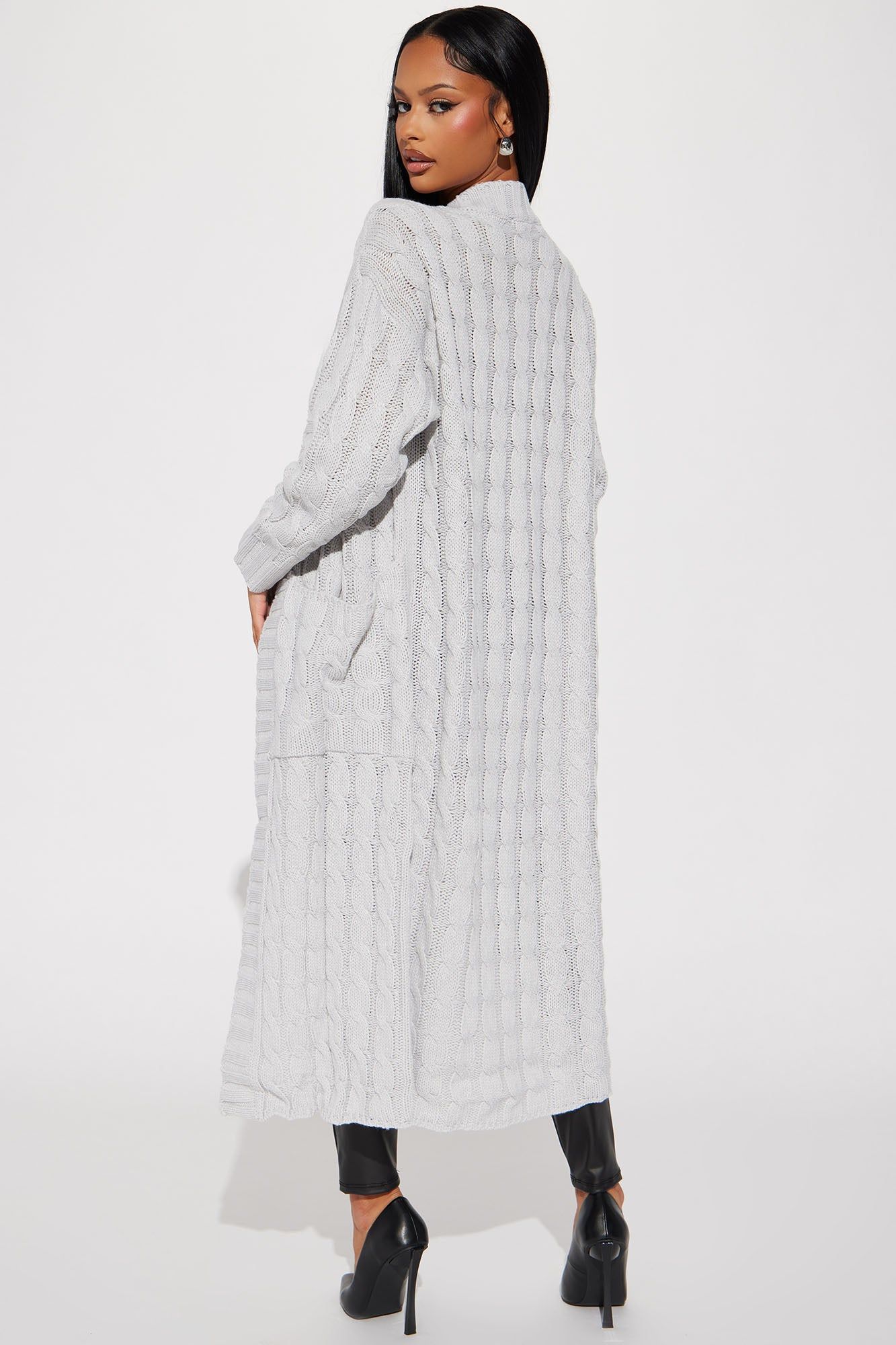 What Goes Around Cable Knit Cardigan - Heather Grey sold by Fashion Nova product image thumbnail 3