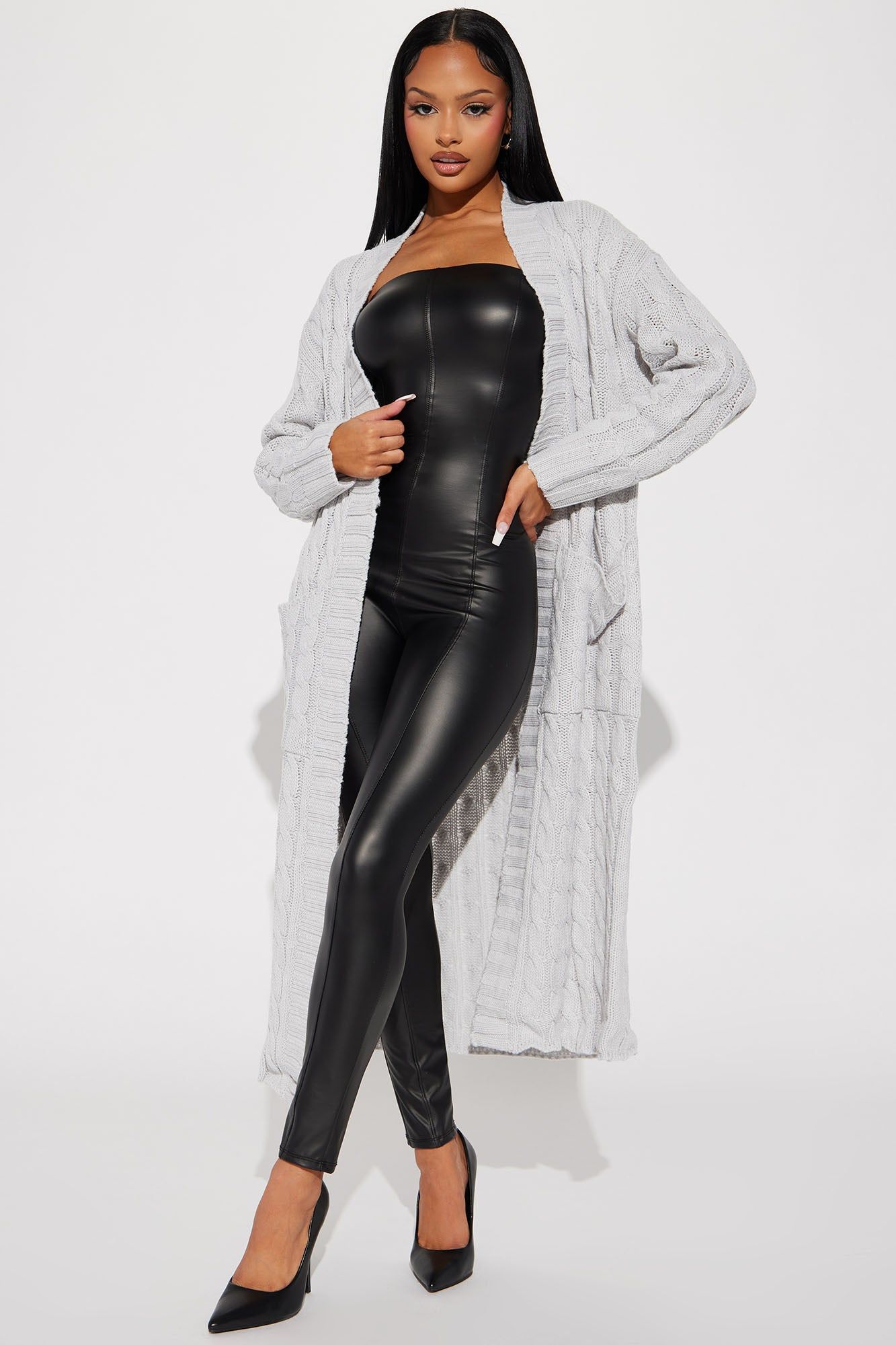 What Goes Around Cable Knit Cardigan - Heather Grey sold by Fashion Nova