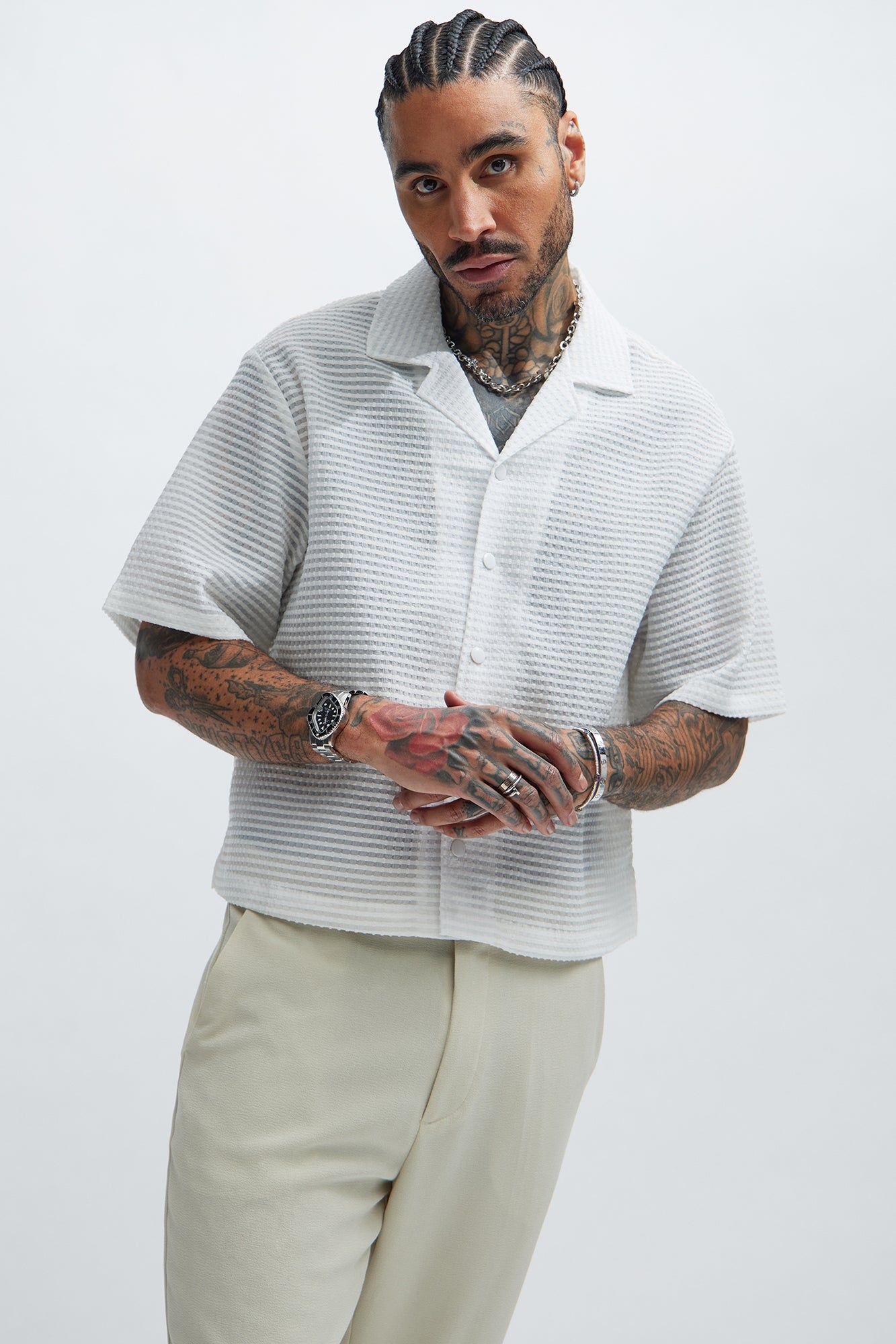 Michael Textured Cropped Shirt - White sold by Fashion Nova