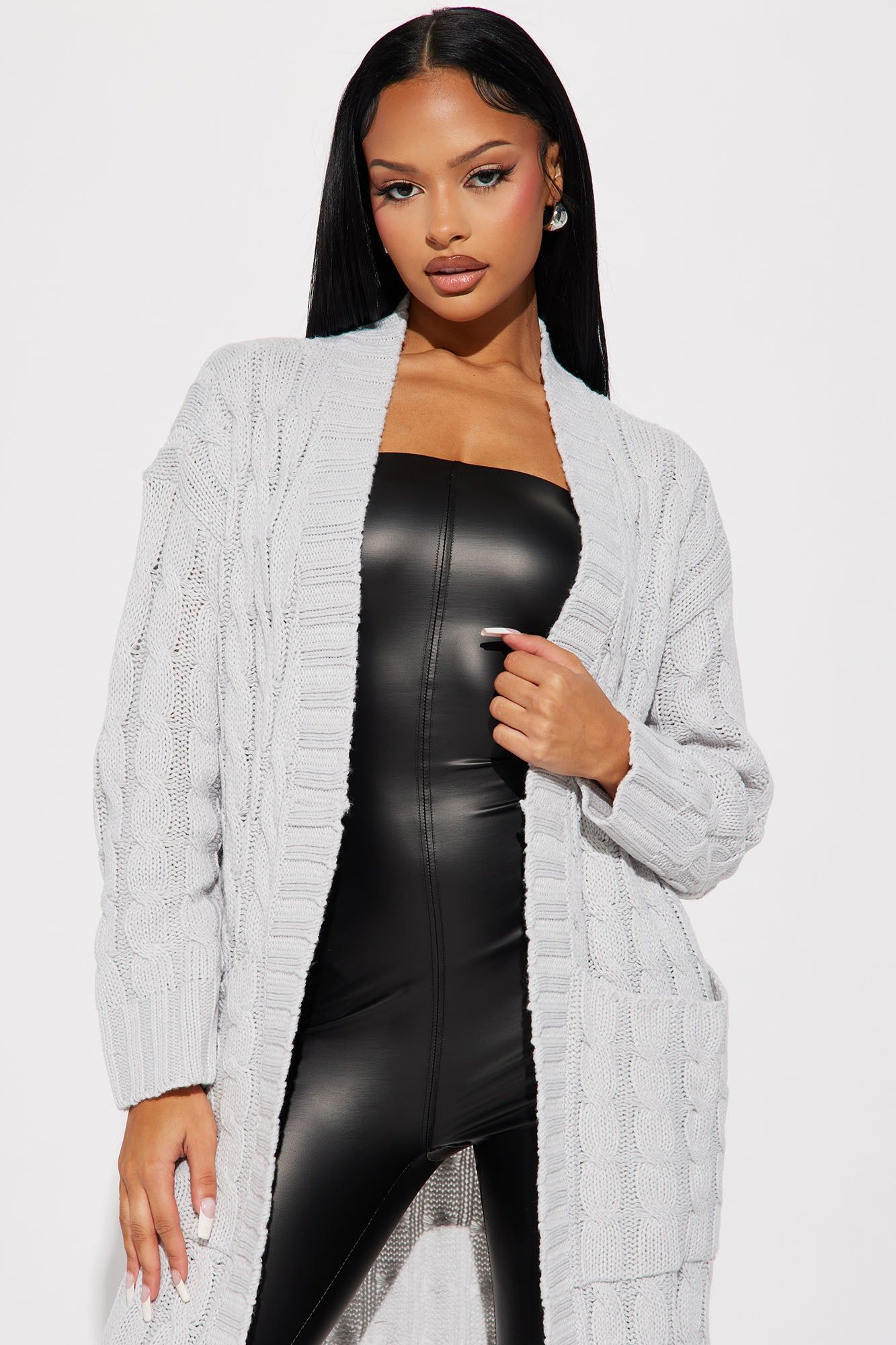 What Goes Around Cable Knit Cardigan - Heather Grey sold by Fashion Nova product image thumbnail 2