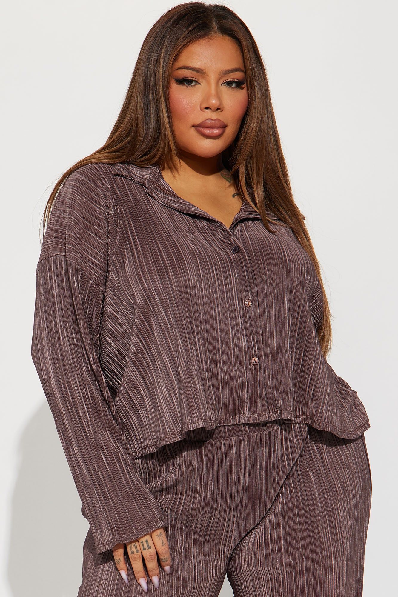 Kenzy Plisse Pant Set - Mocha sold by Fashion Nova product image thumbnail 5