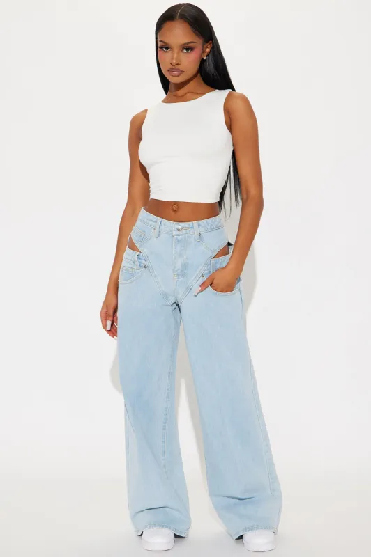 She's An Icon Cut Out Wide Leg Jeans - Light Wash sold by Fashion Nova