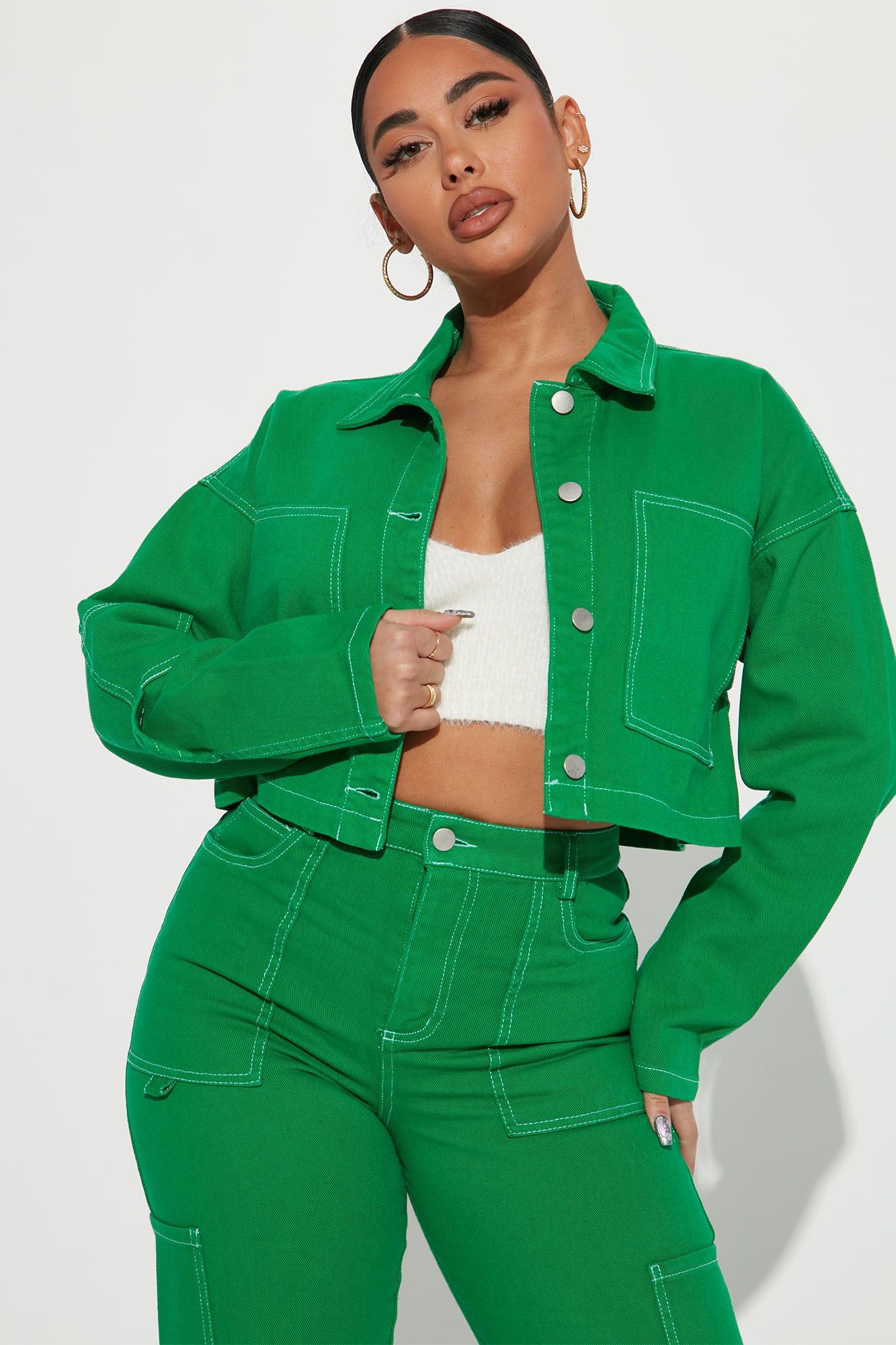 Take A Risk Denim Trucker Jacket - Green sold by Fashion Nova