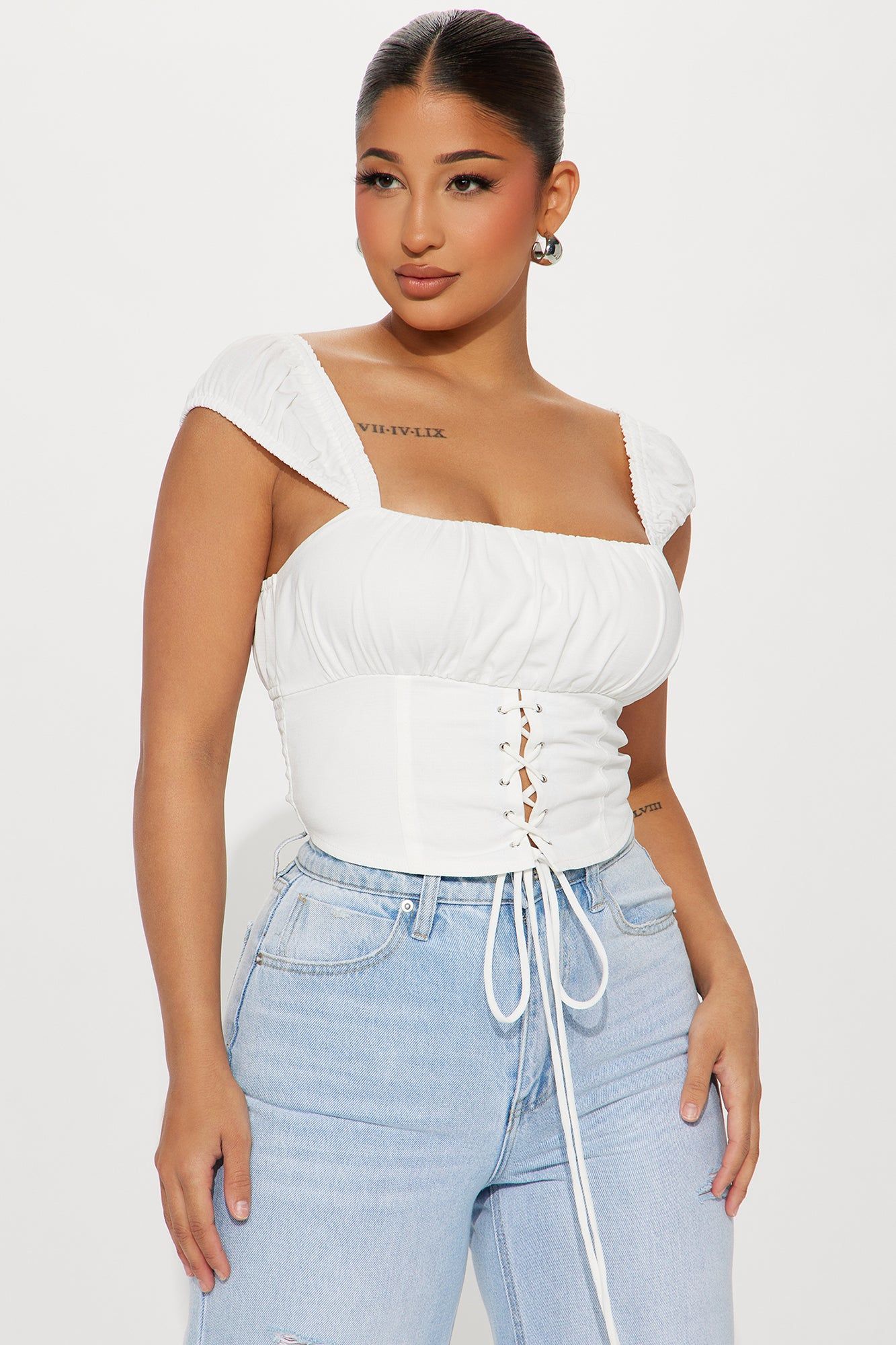 In Between Us Linen Corset Top - White sold by Fashion Nova