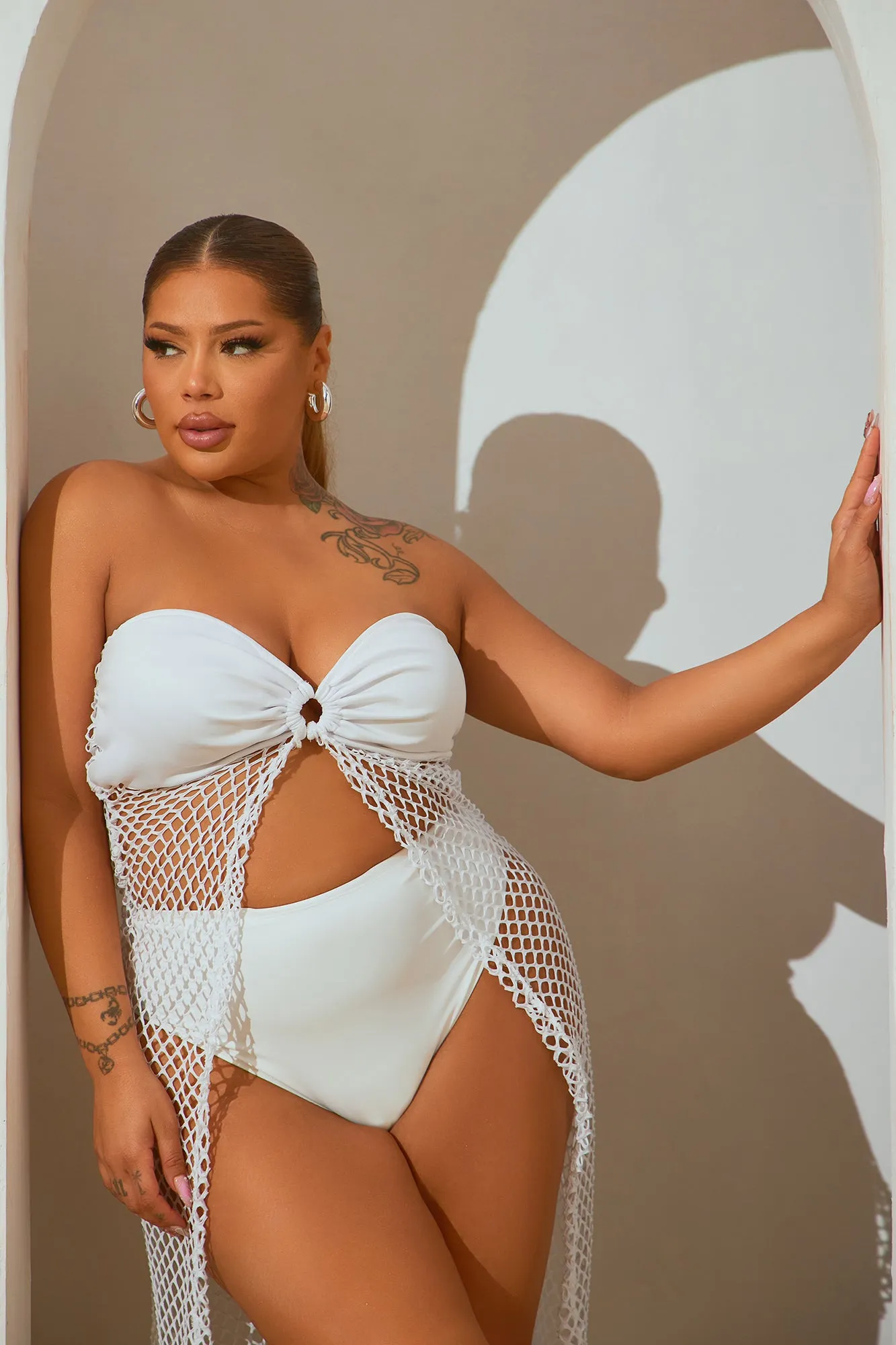 Meet Me At The Poolside Cabana Fishnet Cover Up Dress - White sold by Fashion Nova product image thumbnail 5