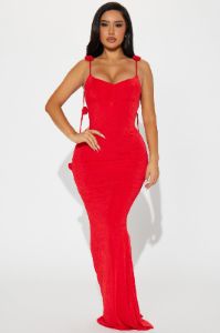 Smell the Flowers Slinky Maxi Dress - Red sold by Fashion Nova