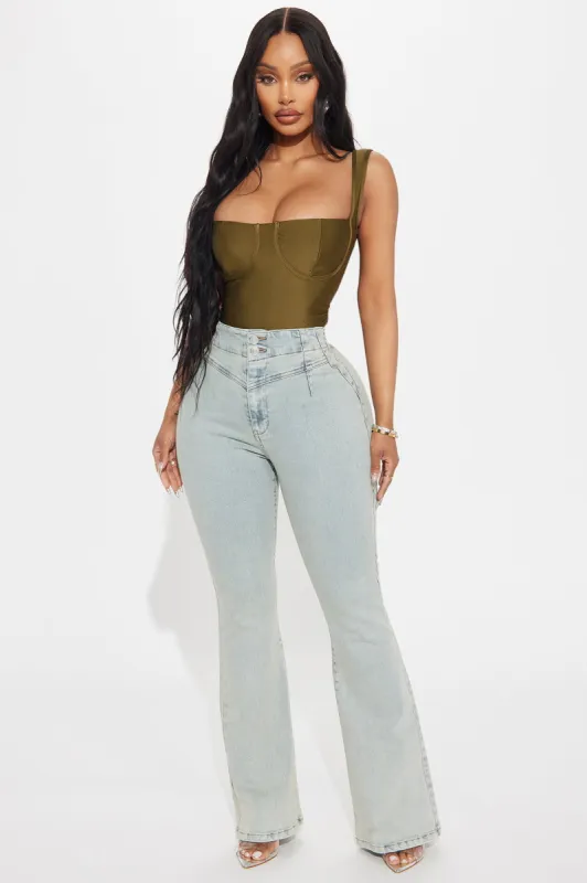 Talking It Out Stretch Flare Jeans - Vintage Wash sold by Fashion Nova