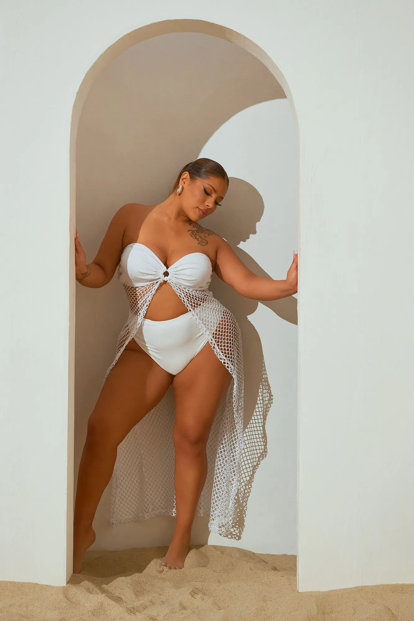 Meet Me At The Poolside Cabana Fishnet Cover Up Dress - White sold by Fashion Nova product image thumbnail 4