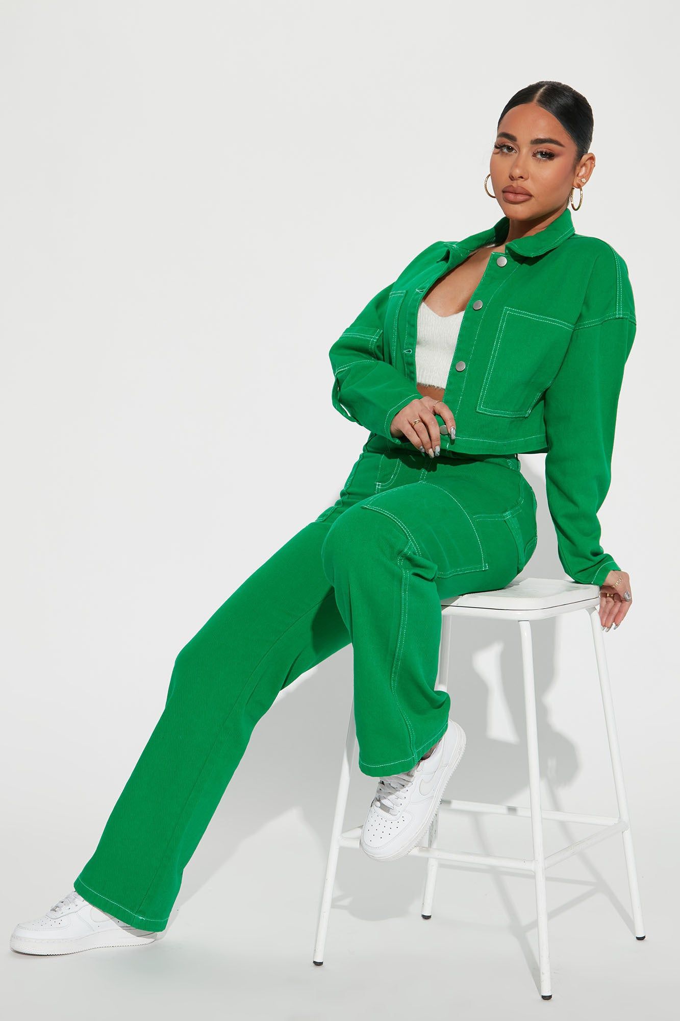 Take A Risk Denim Trucker Jacket - Green sold by Fashion Nova product image thumbnail 2