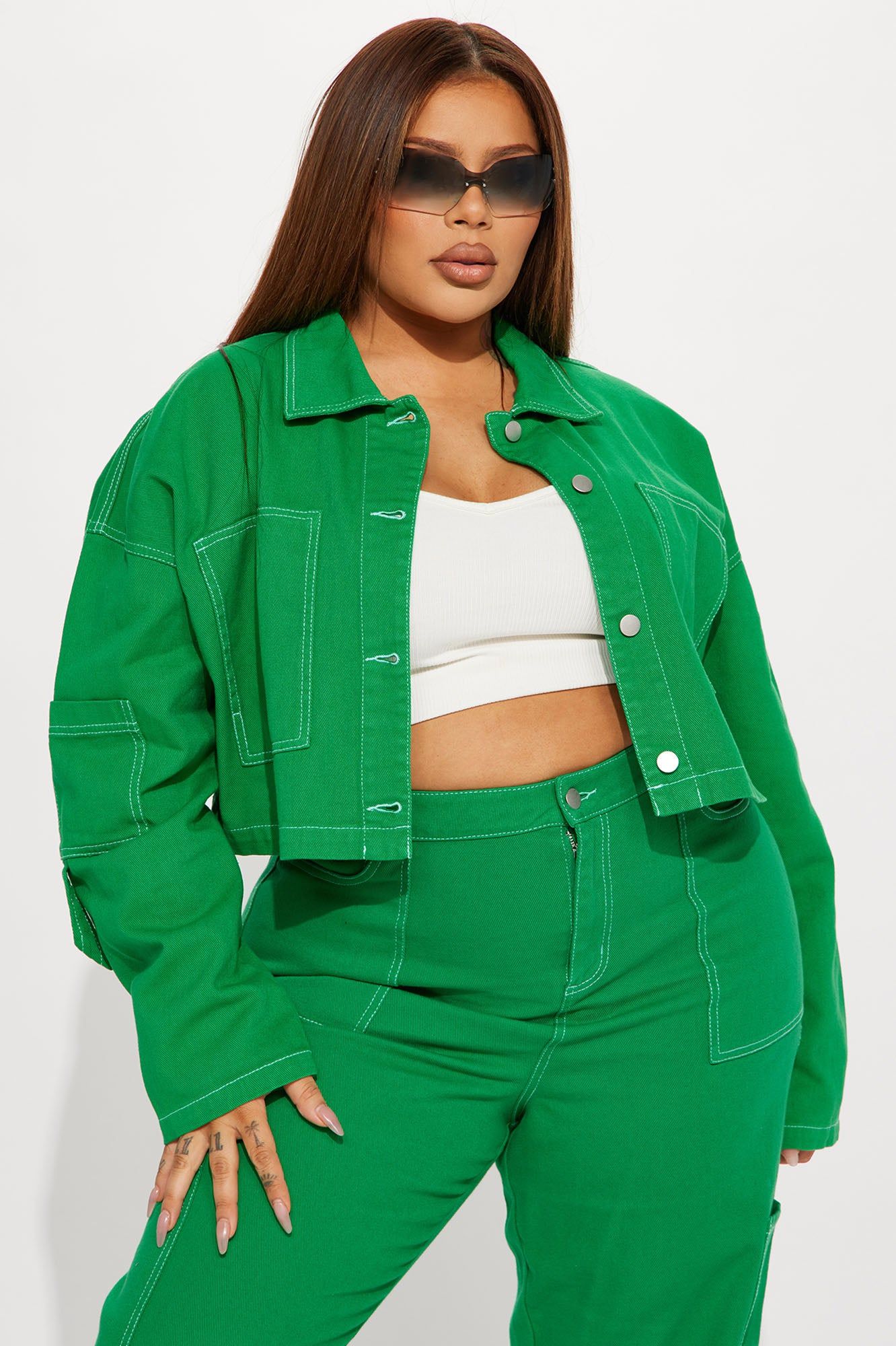 Take A Risk Denim Trucker Jacket - Green sold by Fashion Nova product image thumbnail 4