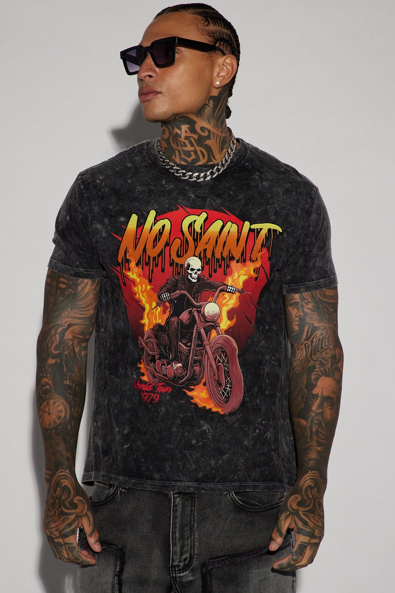 No Saint Tour Short Sleeve Tee - Black sold by Fashion Nova