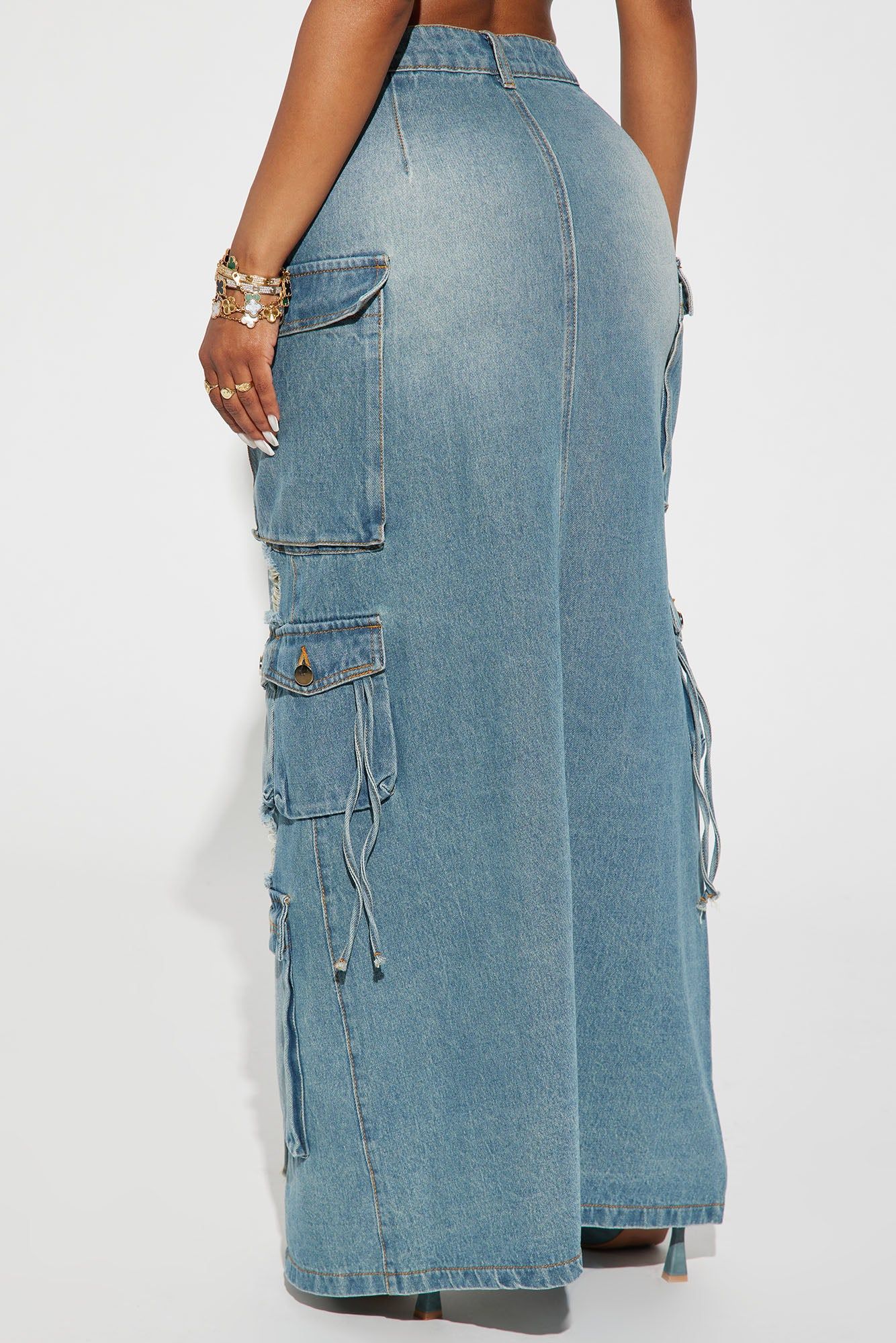 Out Of Town Cargo Denim Maxi Skirt - Medium Wash sold by Fashion Nova product image thumbnail 3