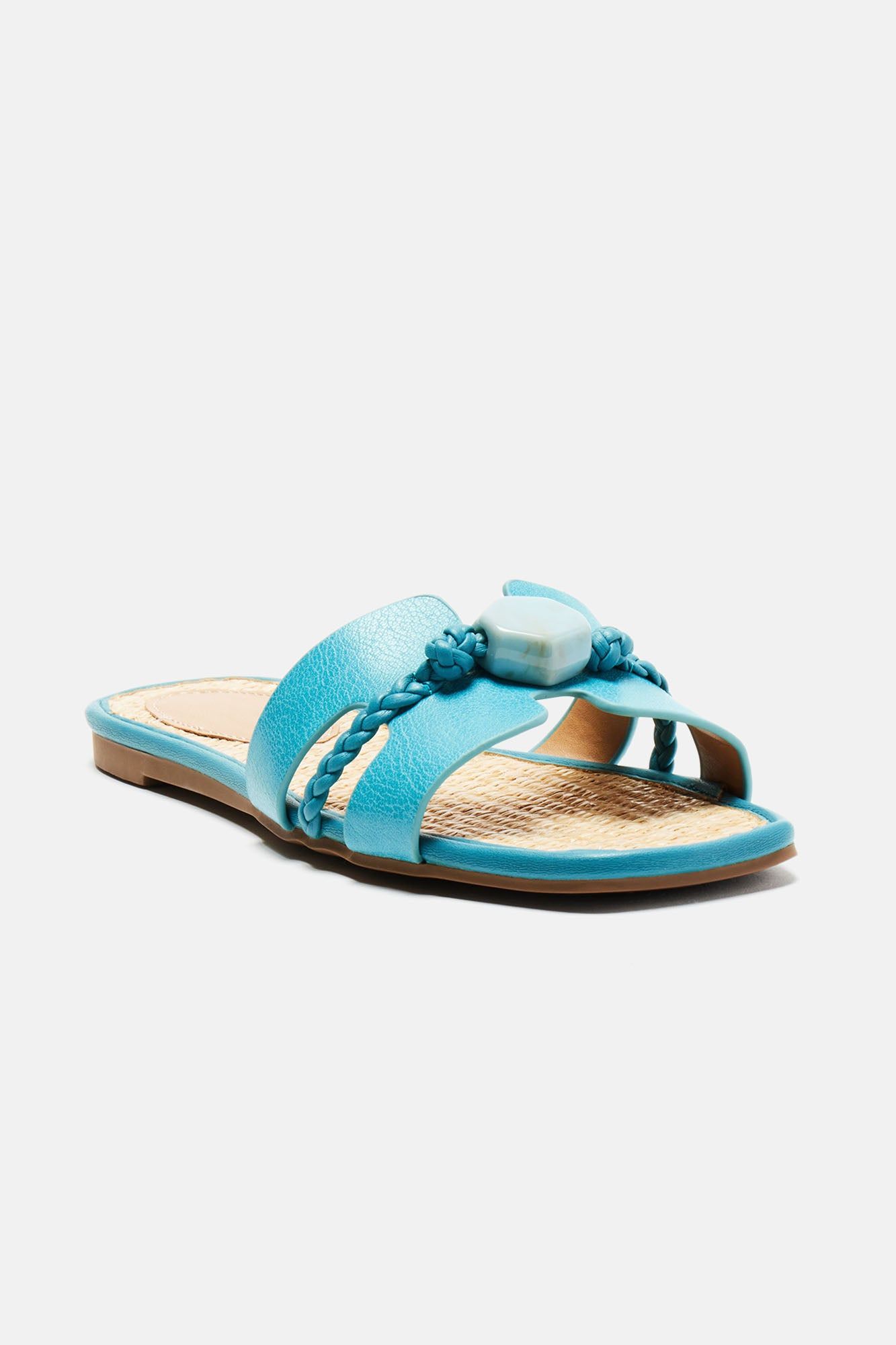 Kiera Braided Flat Sandals - Teal sold by Fashion Nova