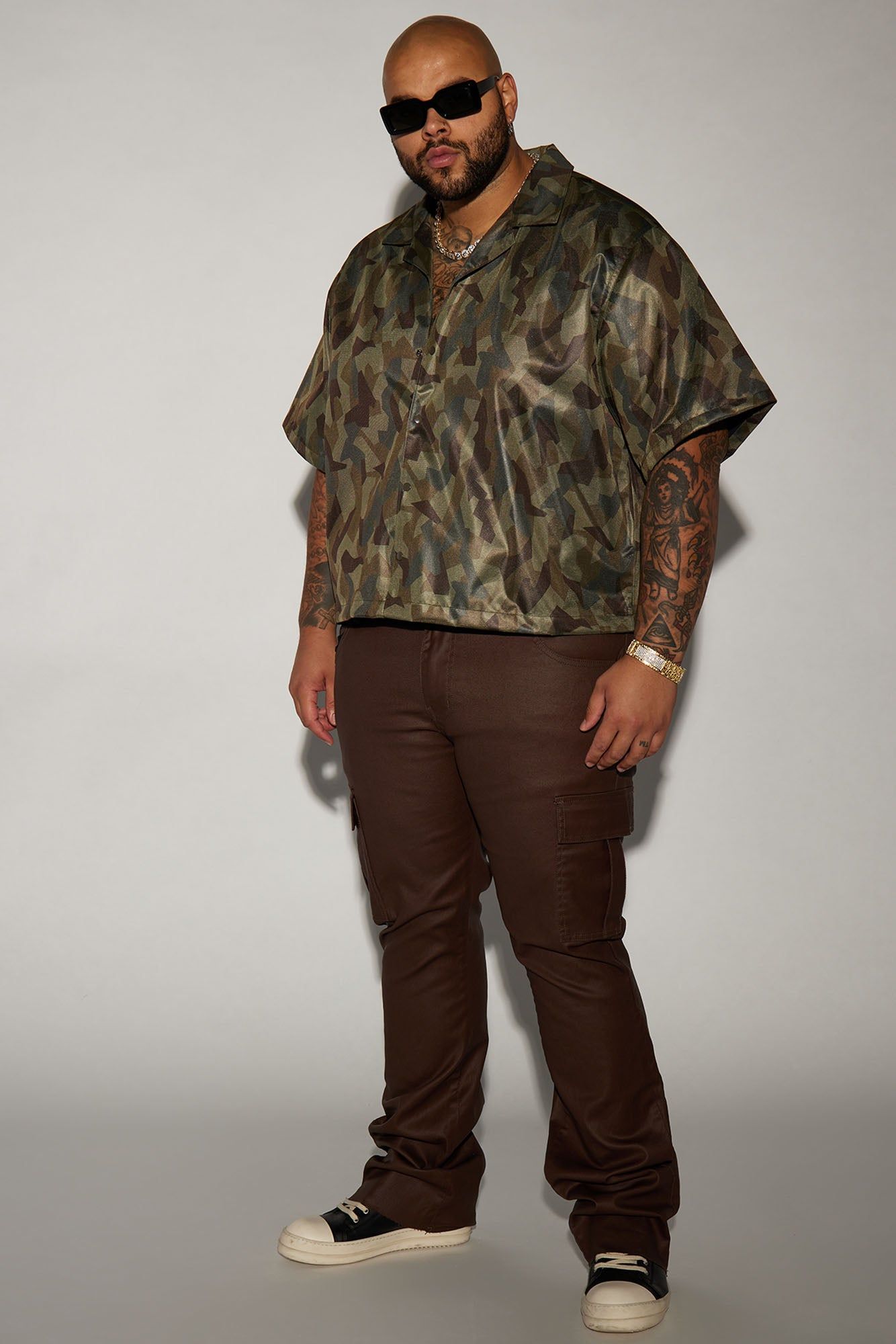 Out The Trenches Cropped Button Up - Olive/combo sold by Fashion Nova product image thumbnail 5