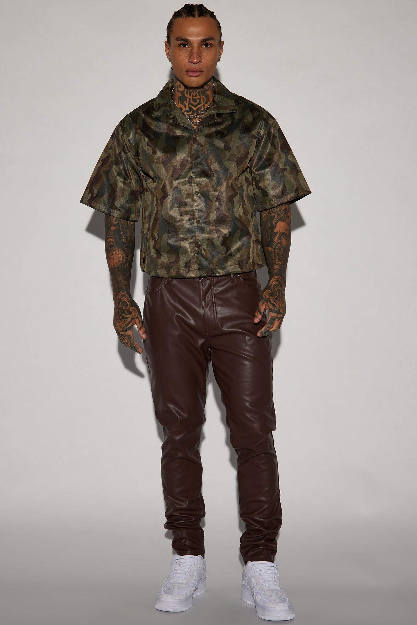 Out The Trenches Cropped Button Up - Olive/combo sold by Fashion Nova product image thumbnail 3