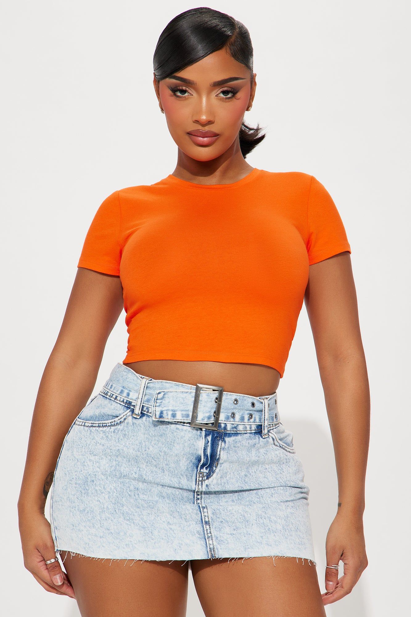 Anna Crew Neck Crop Top - Orange sold by Fashion Nova
