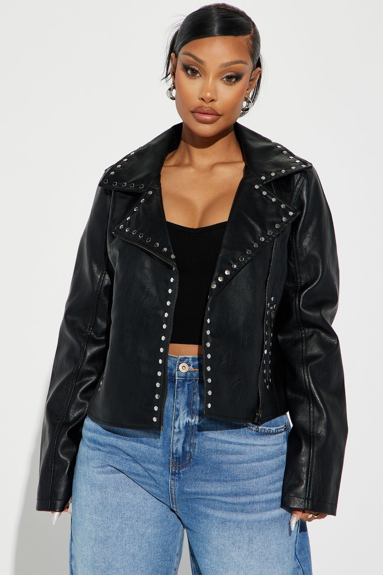 Christina Studded Moto Jacket - Black sold by Fashion Nova
