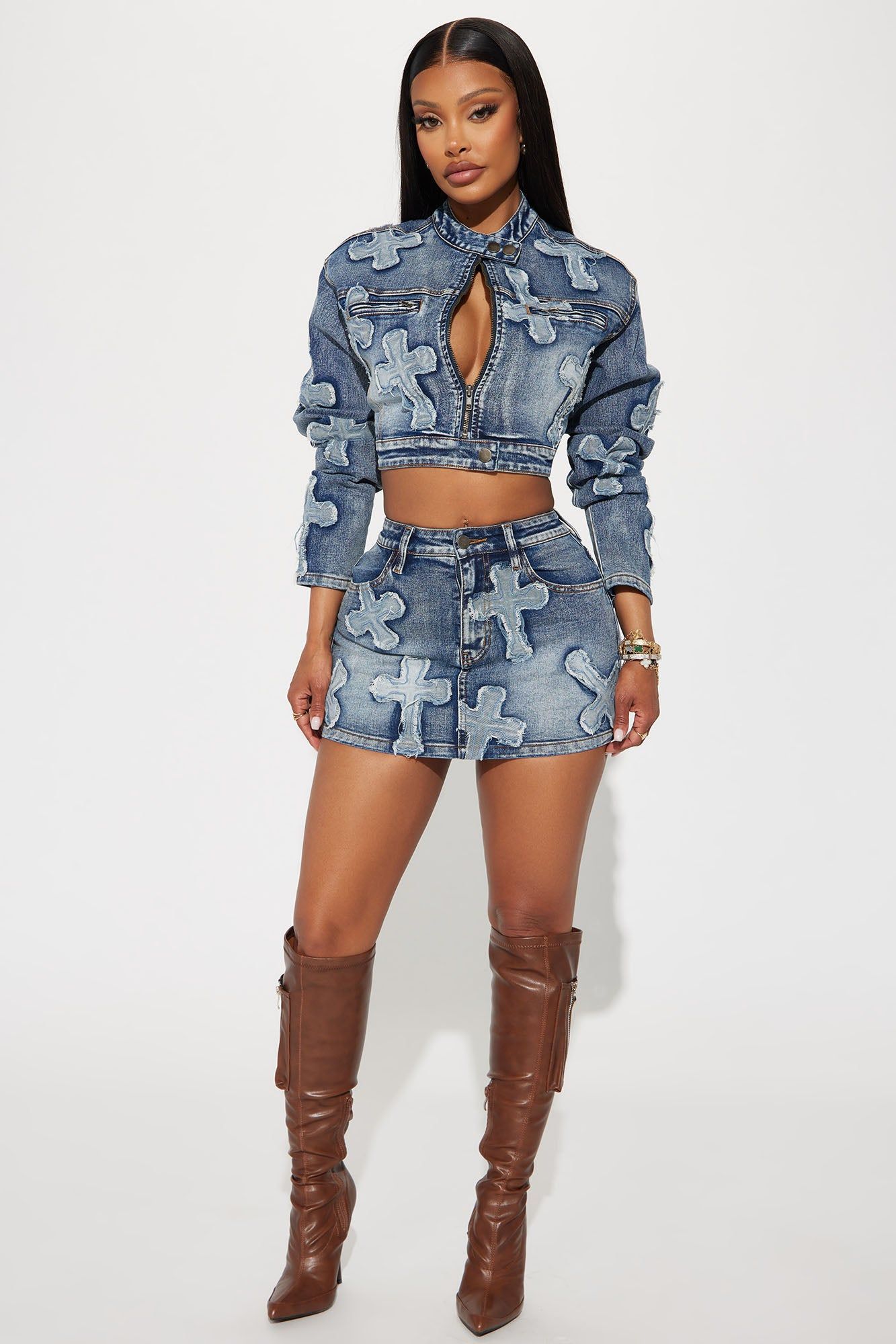 Cross Your Mind Denim Mini Skirt - Medium Wash sold by Fashion Nova