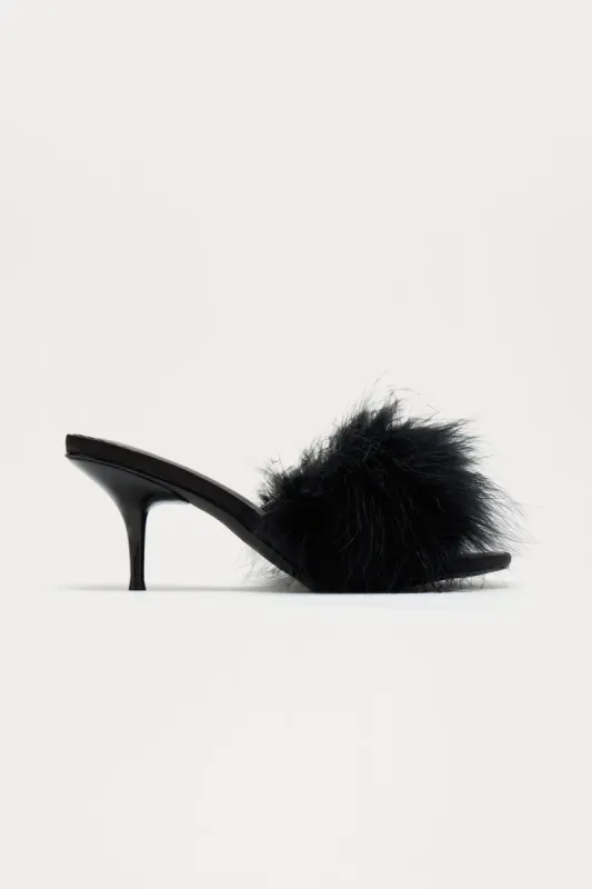 Fluffy Feather Kitten Heels - Black sold by Fashion Nova