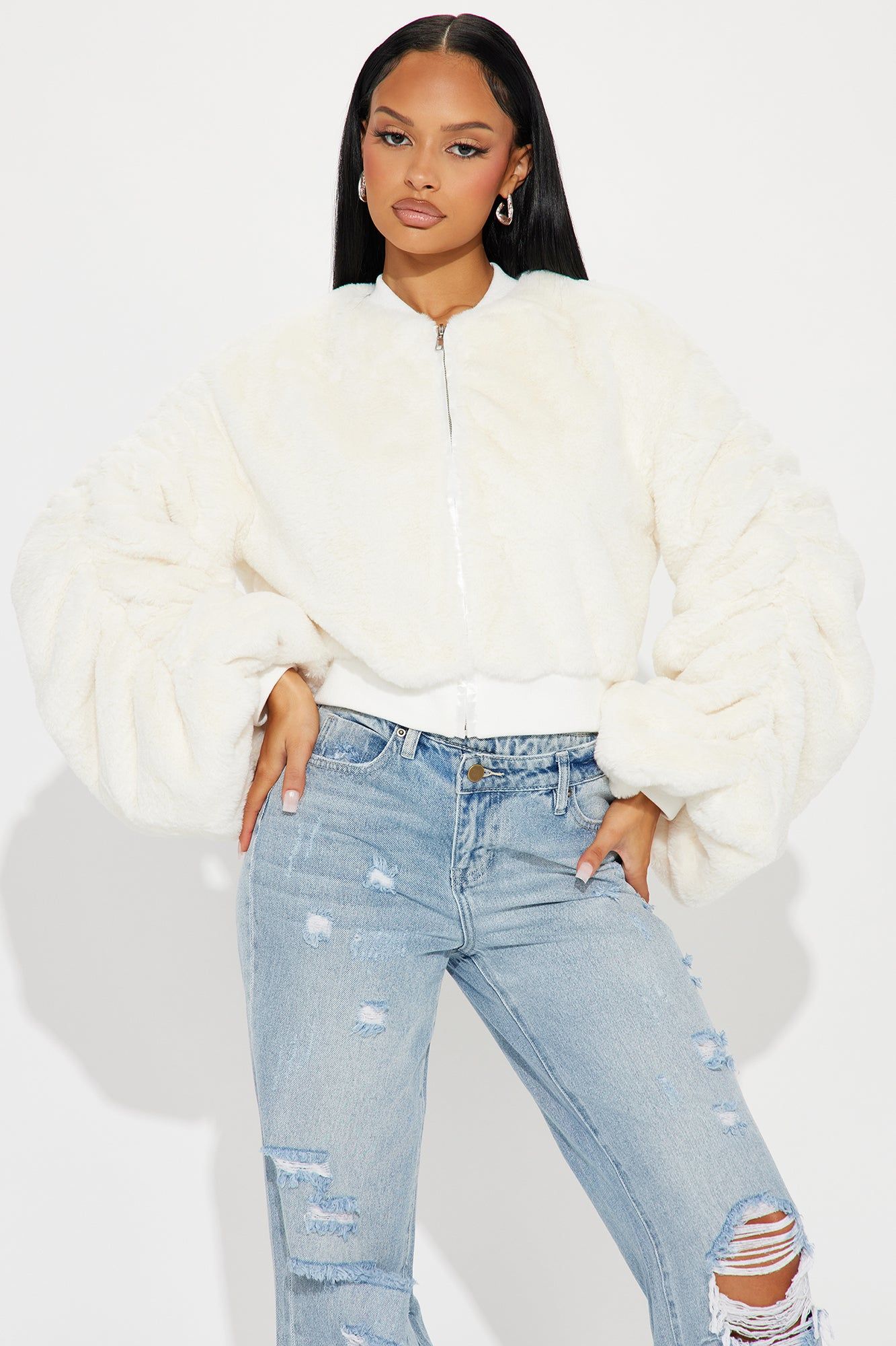 Fall For You Faux Fur Jacket - Ivory sold by Fashion Nova