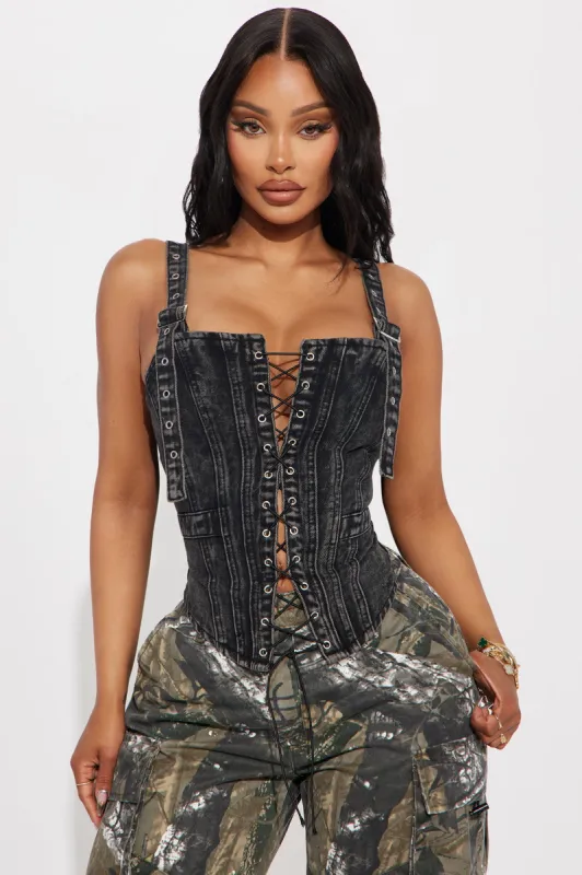 High Roller Washed Denim Top - Black Wash sold by Fashion Nova