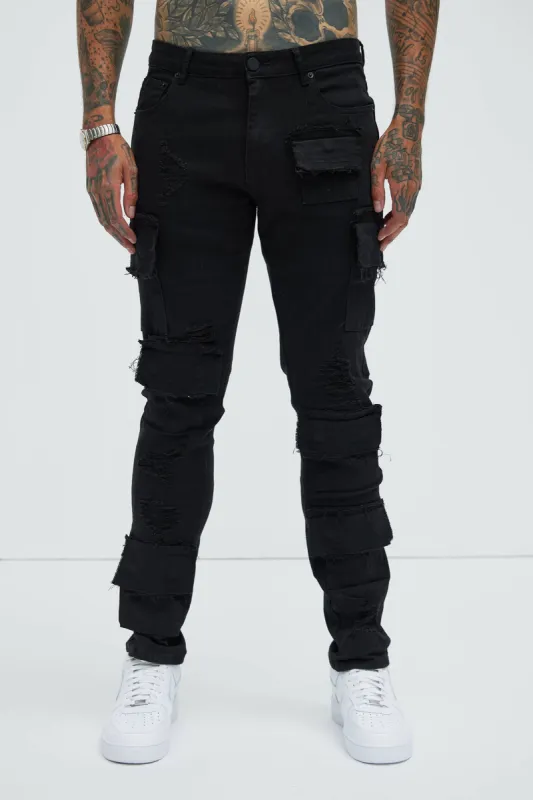 My Way Patched Straight Jeans - Black sold by Fashion Nova