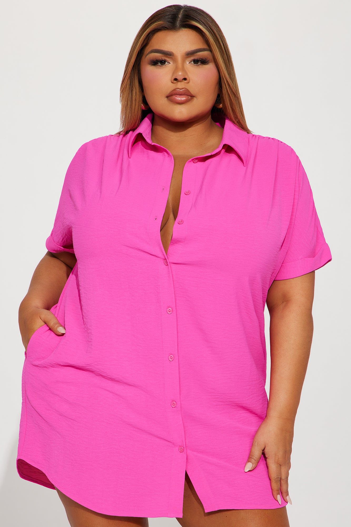 Amelia Mini Shirt Dress - Hot Pink sold by Fashion Nova product image thumbnail 5