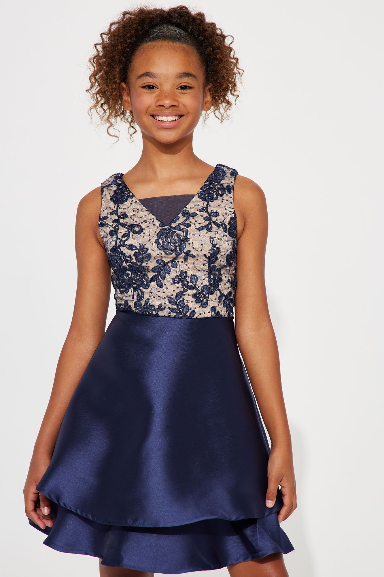 Mini Tea Party Lace With Sequins Mini Dress - Navy sold by Fashion Nova