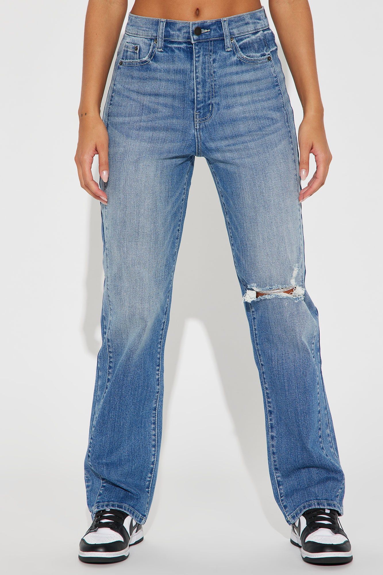 Of Two Minds Ripped Straight Leg Jeans - Medium Wash sold by Fashion Nova product image thumbnail 2