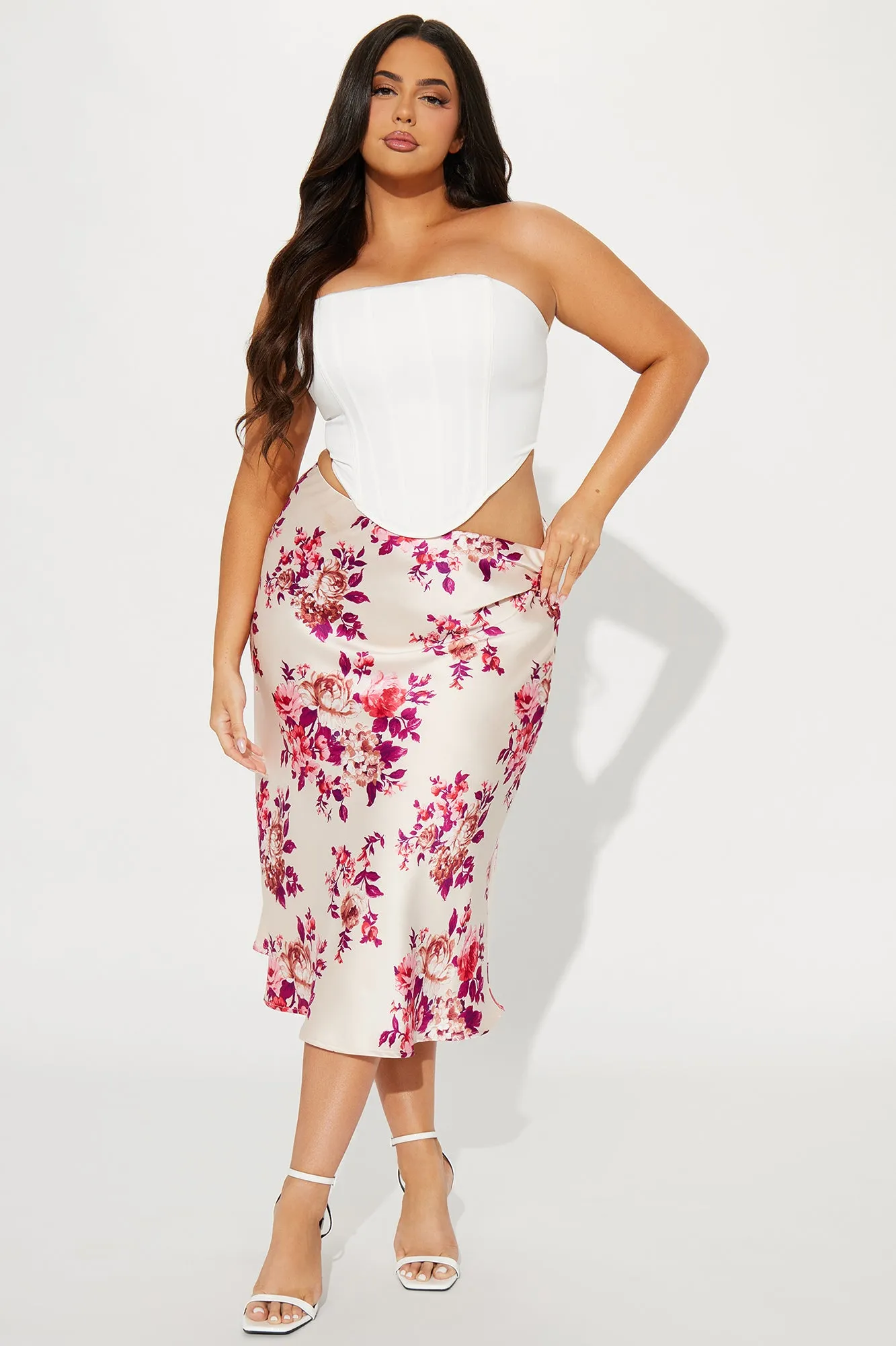Girls Need Love Floral Satin Midi Skirt - Cream/combo sold by Fashion Nova product image thumbnail 4