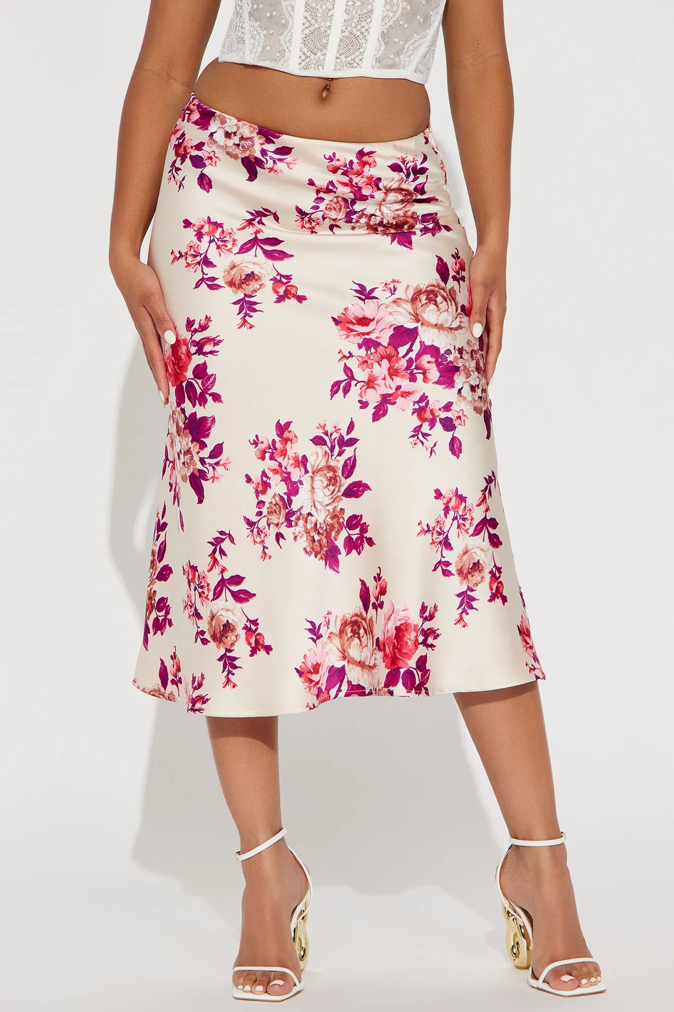 Girls Need Love Floral Satin Midi Skirt - Cream/combo sold by Fashion Nova product image thumbnail 2