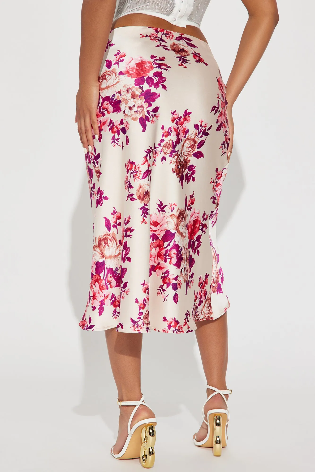 Girls Need Love Floral Satin Midi Skirt - Cream/combo sold by Fashion Nova product image thumbnail 3