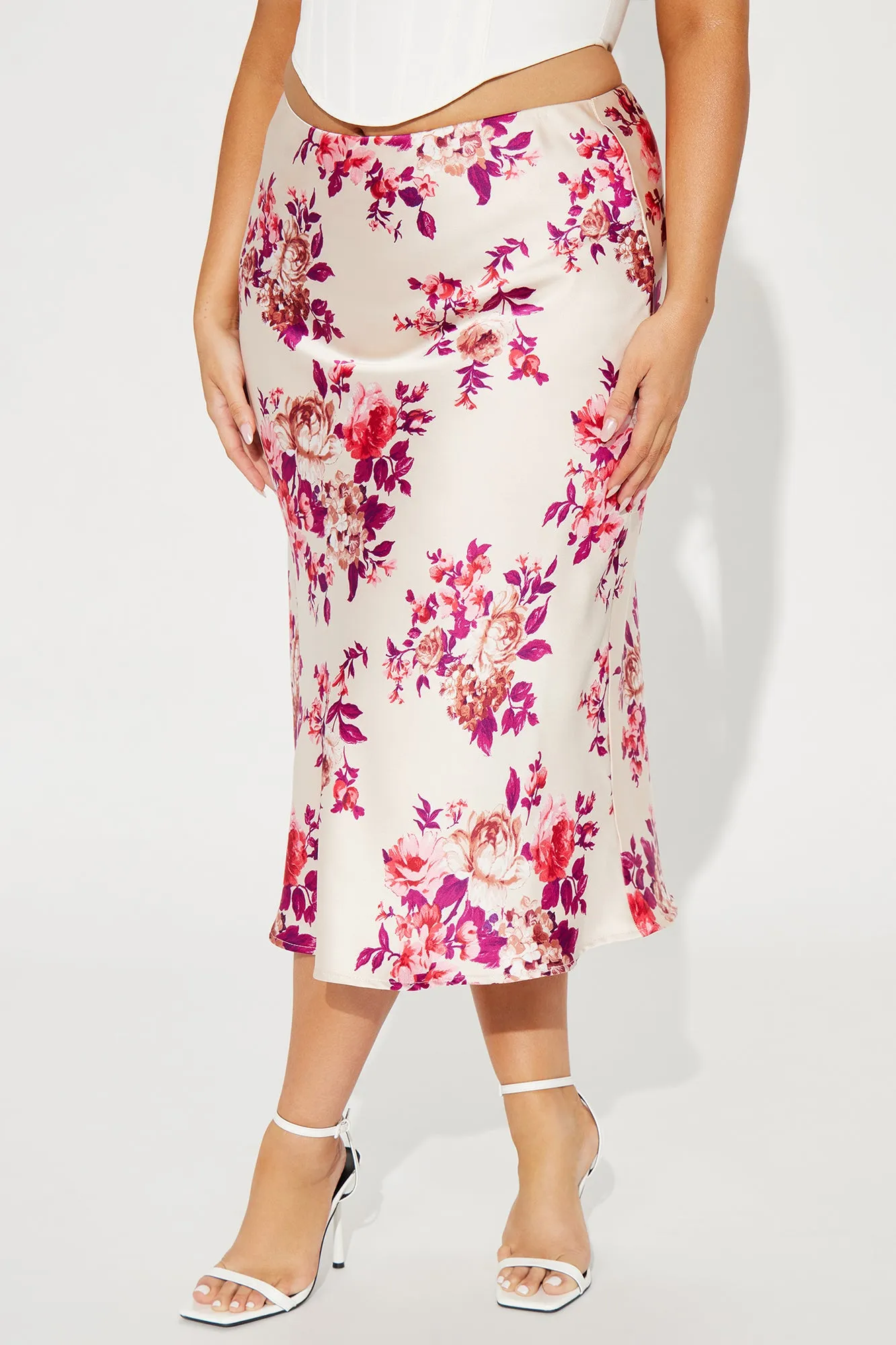 Girls Need Love Floral Satin Midi Skirt - Cream/combo sold by Fashion Nova product image thumbnail 5