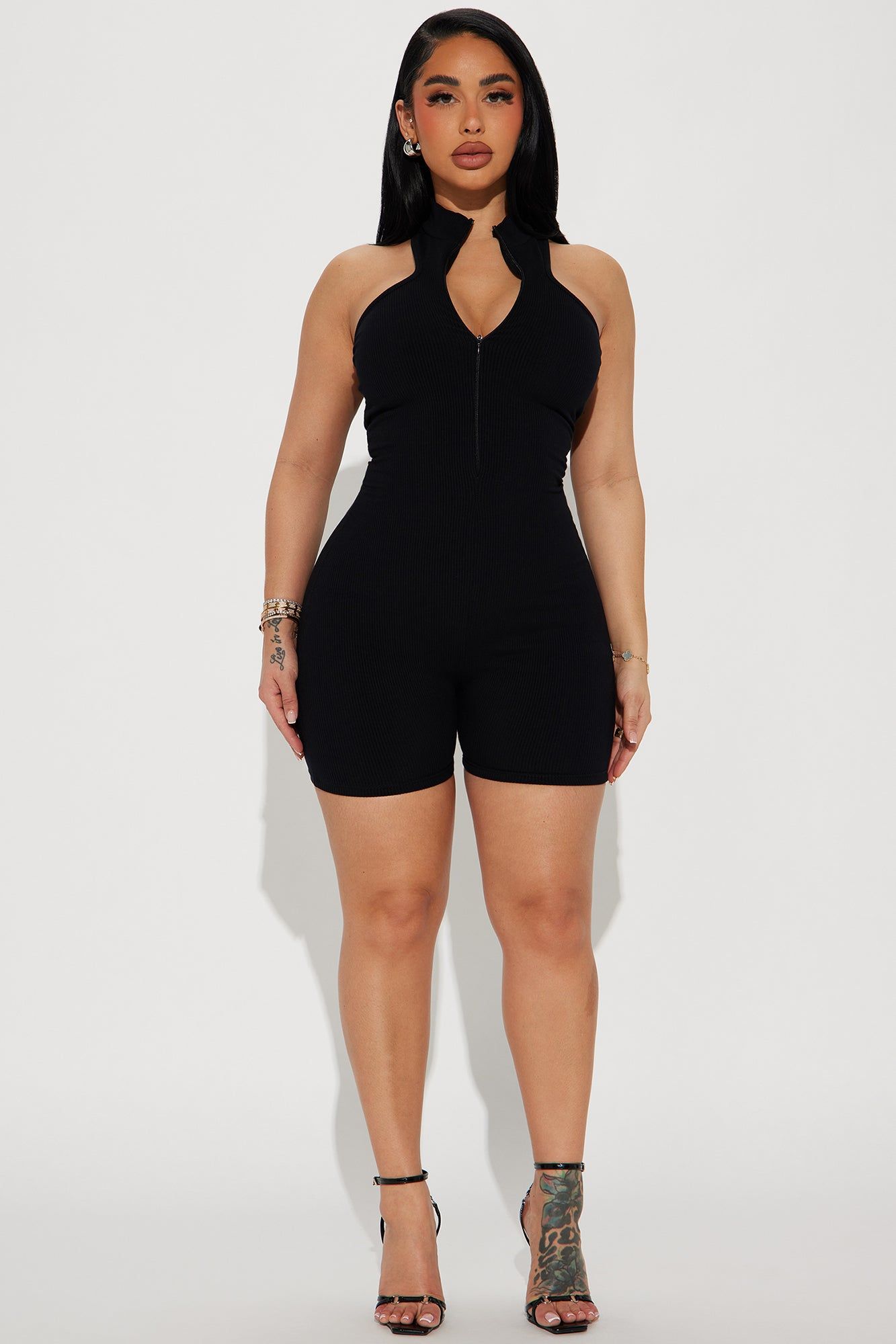Karlee Snatched Romper - Black sold by Fashion Nova
