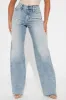 Big Plans Studded Straight Leg Jeans - Medium Wash sold by Fashion Nova