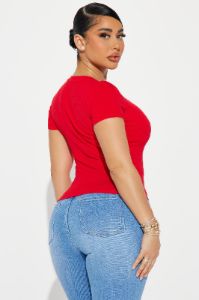 Valentina V-Neck Short Sleeve Tee - Red sold by Fashion Nova