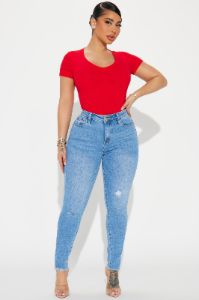 Valentina V-Neck Short Sleeve Tee - Red sold by Fashion Nova