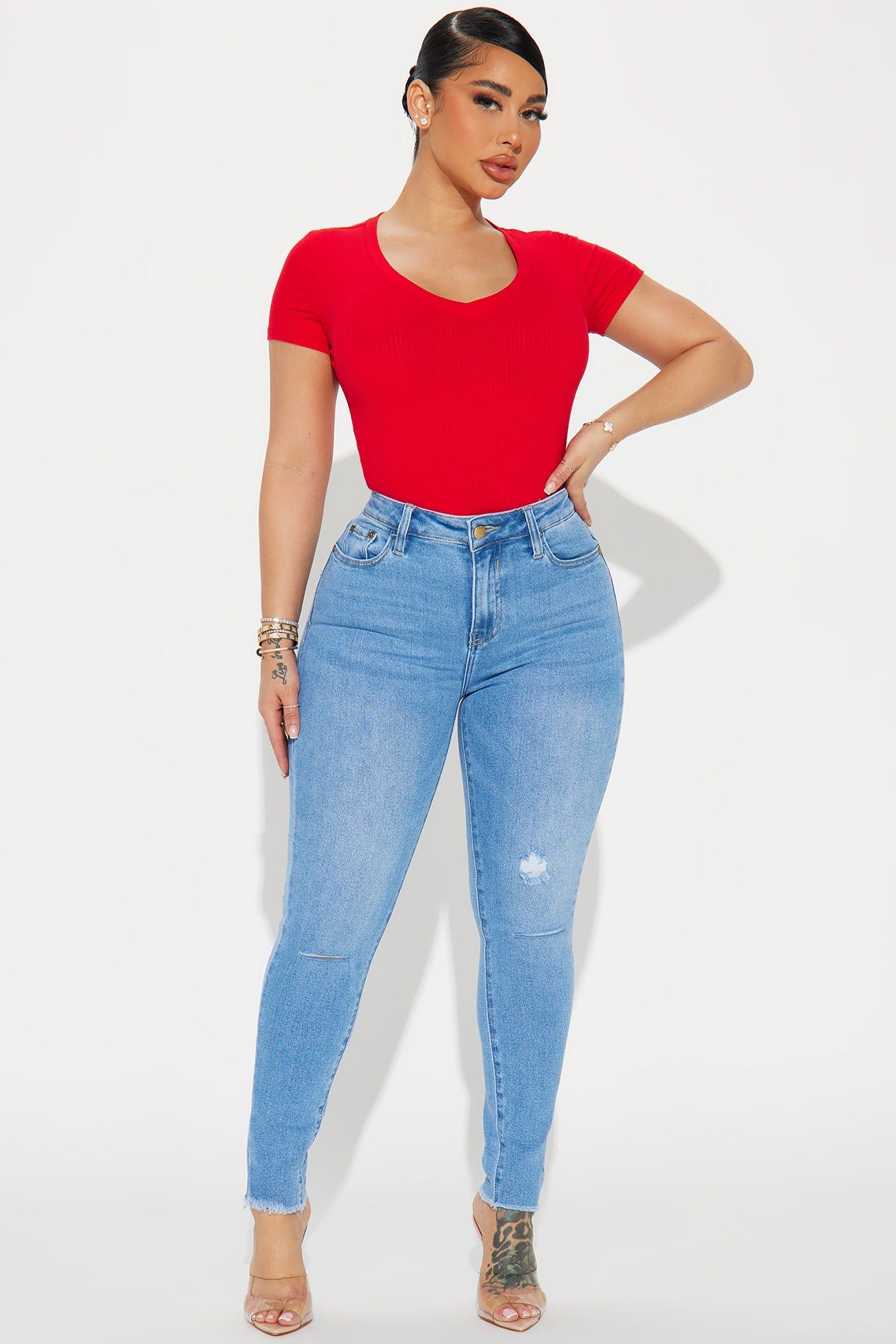 Valentina V-Neck Short Sleeve Tee - Red sold by Fashion Nova product image thumbnail 2