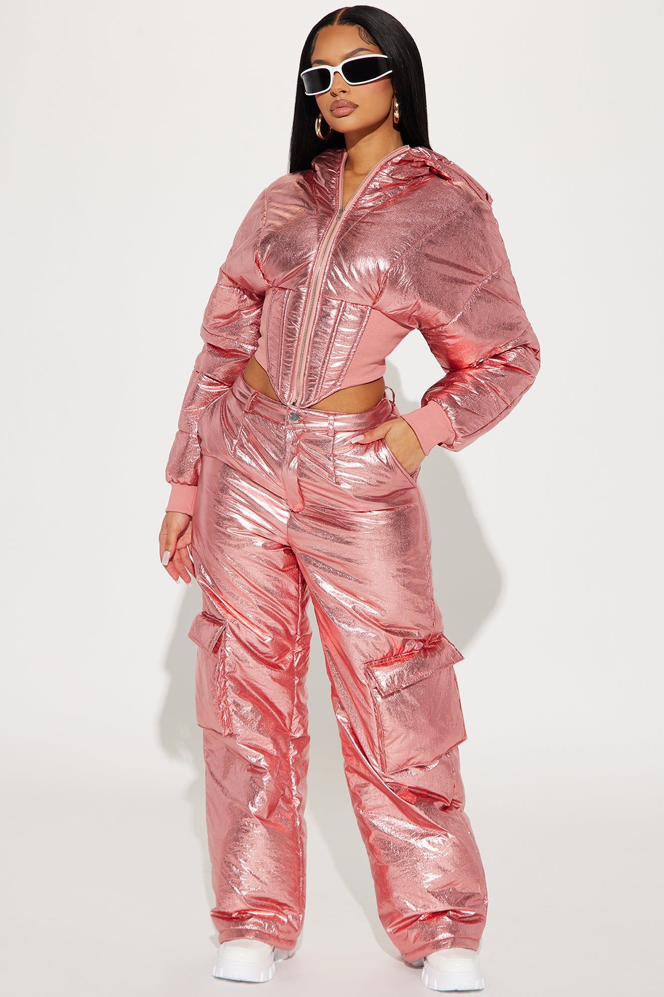 In the Snow Puffer Pant Set - Pink sold by Fashion Nova