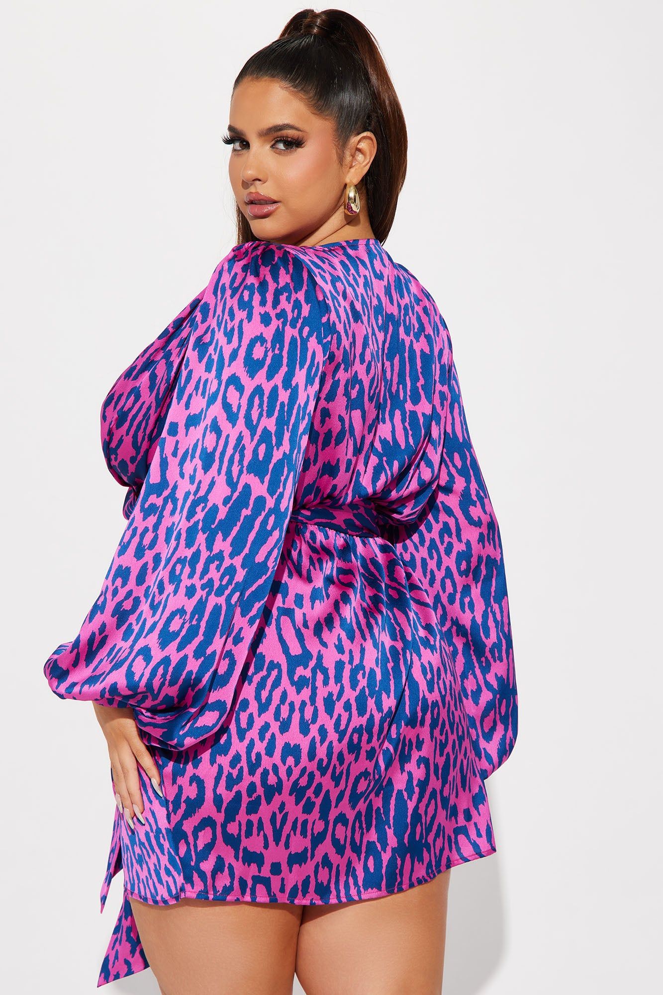 Fierce Leopard Satin Mini Dress - Magenta/combo sold by Fashion Nova product image thumbnail 6