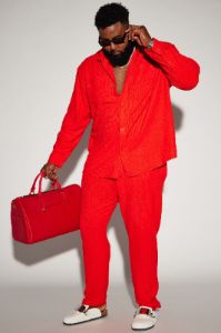 Dean Textured Long Sleeve Button Up Shirt - Red sold by Fashion Nova