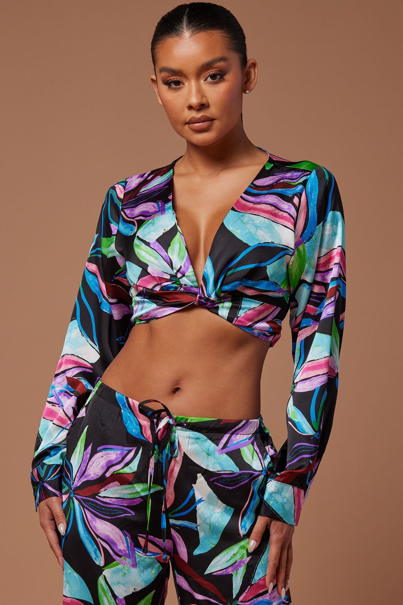 Via Satin Pant Set - Black/combo sold by Fashion Nova product image thumbnail 2