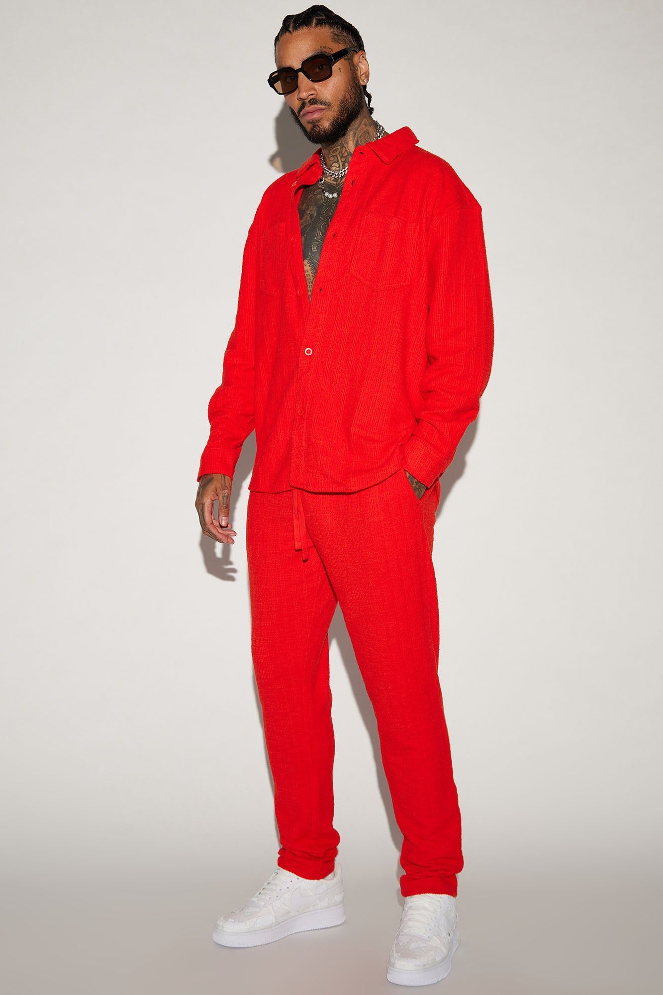 Dean Textured Long Sleeve Button Up Shirt - Red sold by Fashion Nova product image thumbnail 3