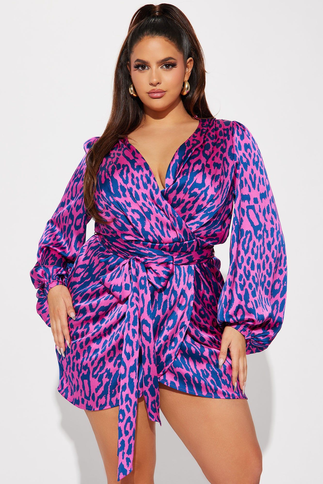 Fierce Leopard Satin Mini Dress - Magenta/combo sold by Fashion Nova product image thumbnail 5