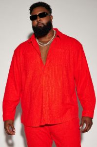 Dean Textured Long Sleeve Button Up Shirt - Red sold by Fashion Nova