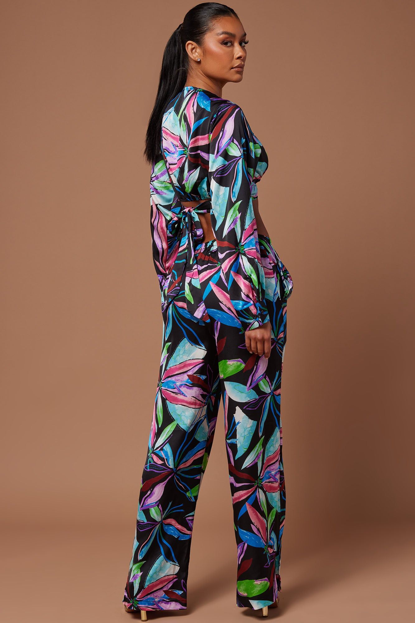 Via Satin Pant Set - Black/combo sold by Fashion Nova product image thumbnail 3