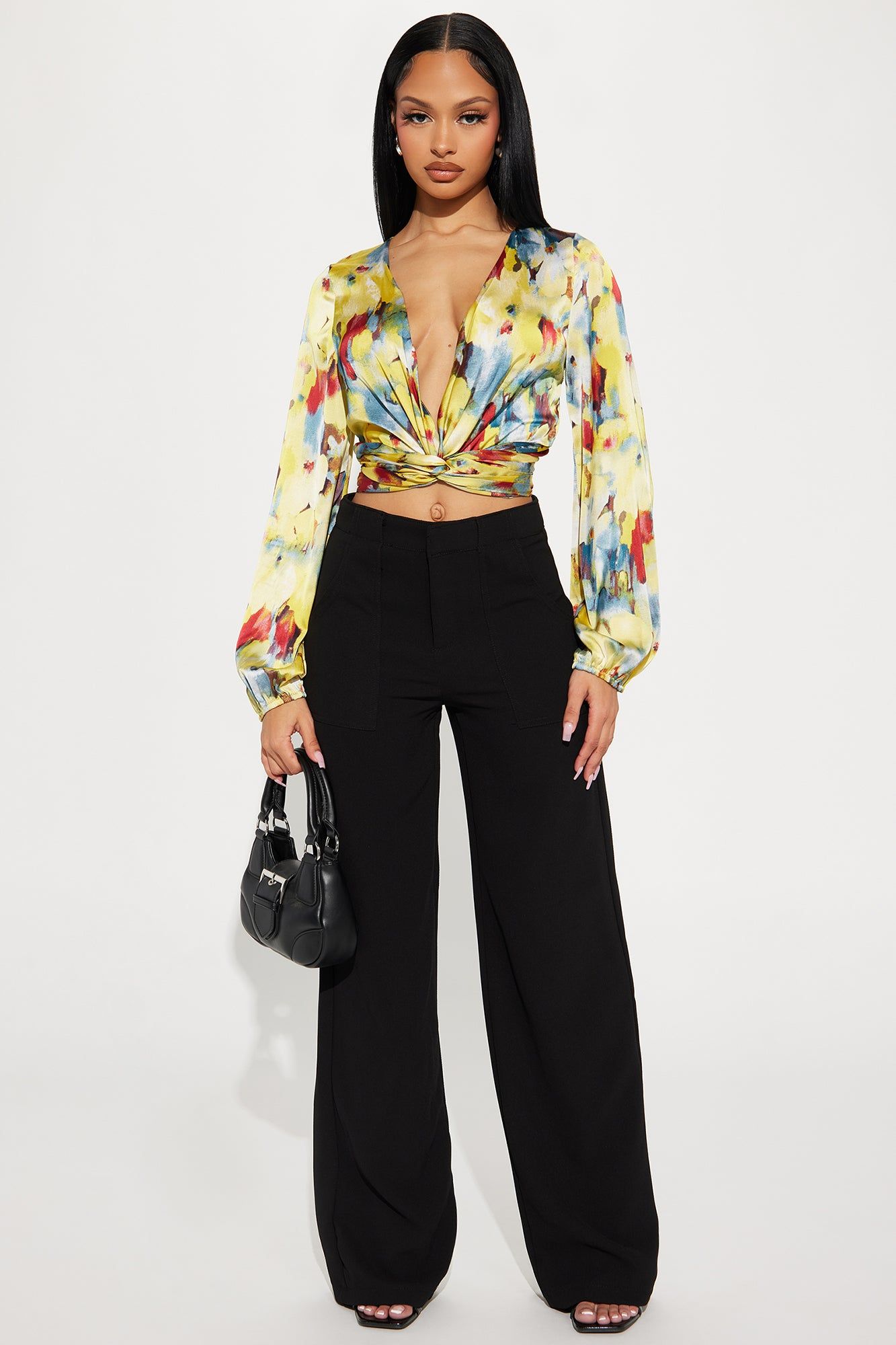 Dinner In Paradise Satin Blouse Top - Yellow/combo sold by Fashion Nova product image thumbnail 2