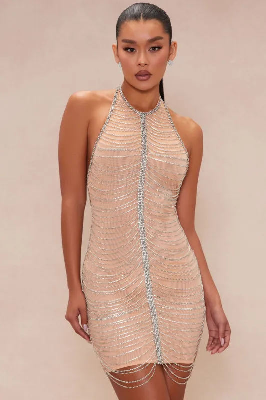 Zariah Embellished Mini Dress - Nude sold by Fashion Nova