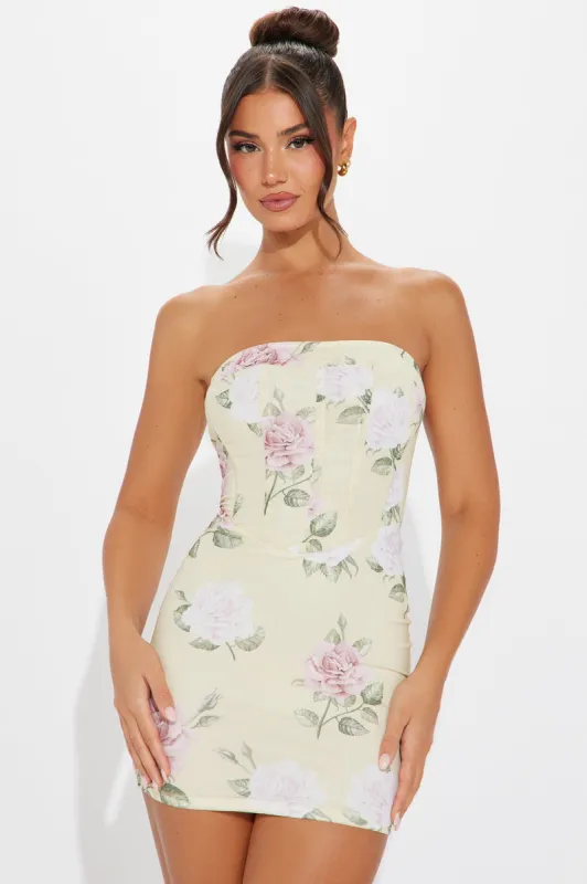 Nicolette Mesh Mini Dress - Yellow/combo sold by Fashion Nova