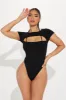 Just Another Day Short Sleeve Bodysuit - Black sold by Fashion Nova
